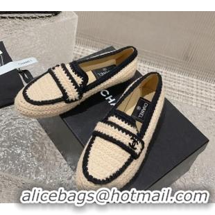 Top Grade Chanel Crochet Flat Loafers Beige 724037