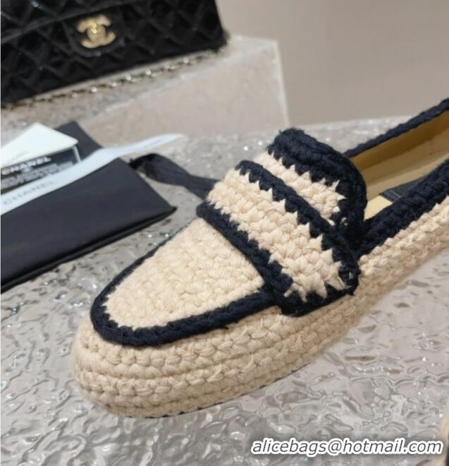 Top Grade Chanel Crochet Flat Loafers Beige 724037