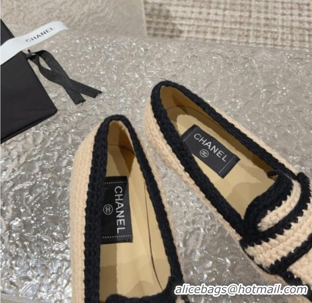 Top Grade Chanel Crochet Flat Loafers Beige 724037