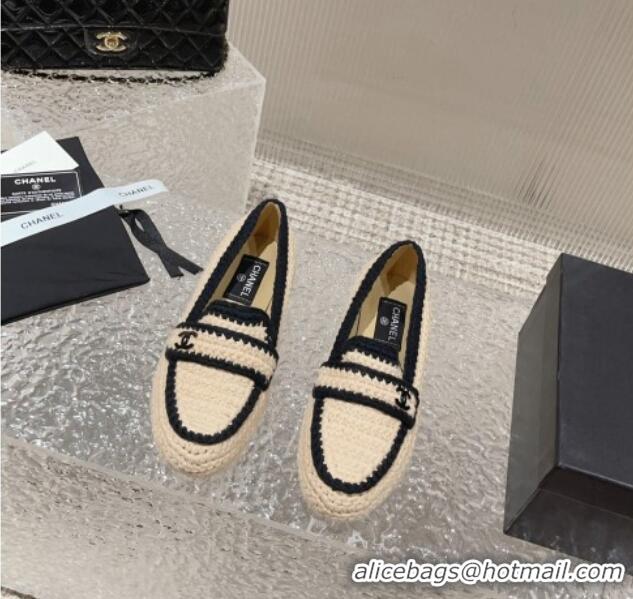 Top Grade Chanel Crochet Flat Loafers Beige 724037