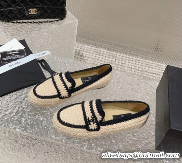 Top Grade Chanel Crochet Flat Loafers Beige 724037