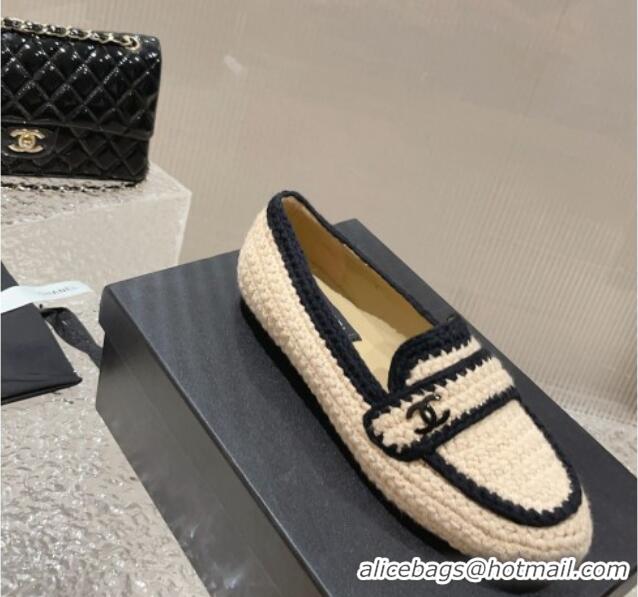 Top Grade Chanel Crochet Flat Loafers Beige 724037