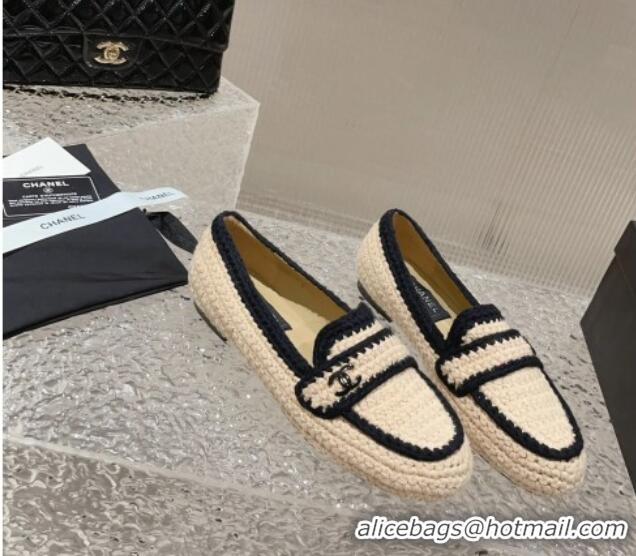 Top Grade Chanel Crochet Flat Loafers Beige 724037