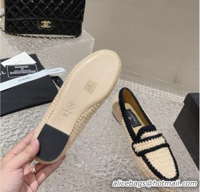 Top Grade Chanel Crochet Flat Loafers Beige 724037