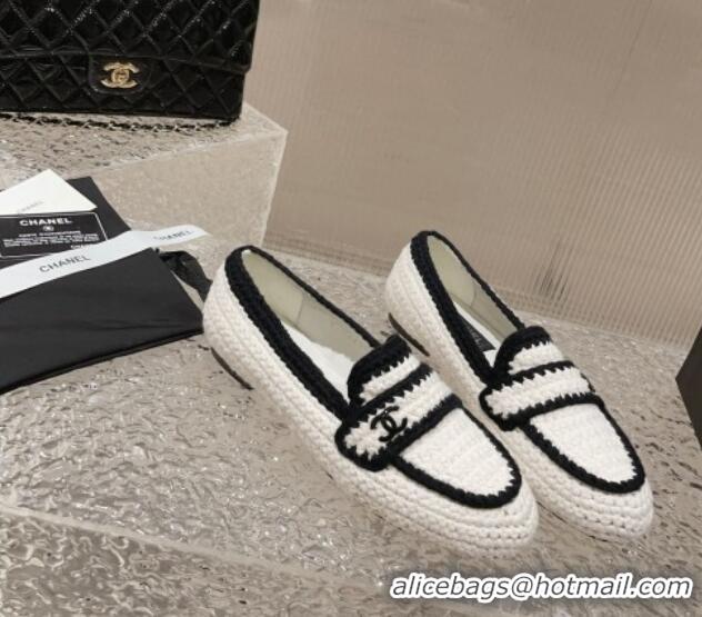 Durable Chanel Crochet Flat Loafers White 724038