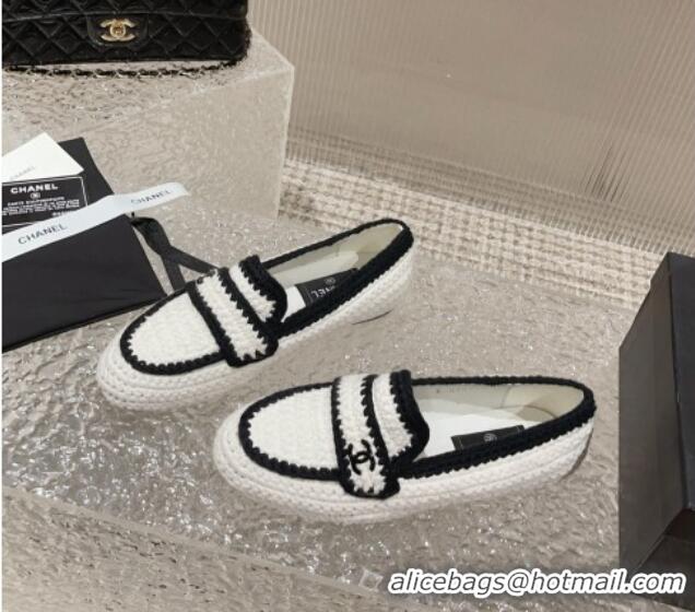 Durable Chanel Crochet Flat Loafers White 724038