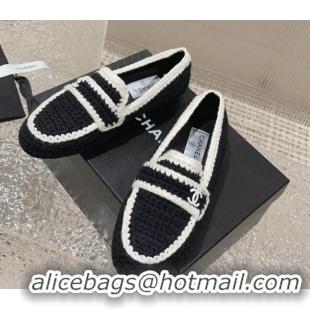 Perfect Chanel Crochet Flat Loafers Black 724039