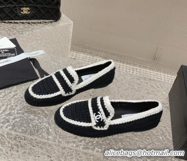 Perfect Chanel Crochet Flat Loafers Black 724039