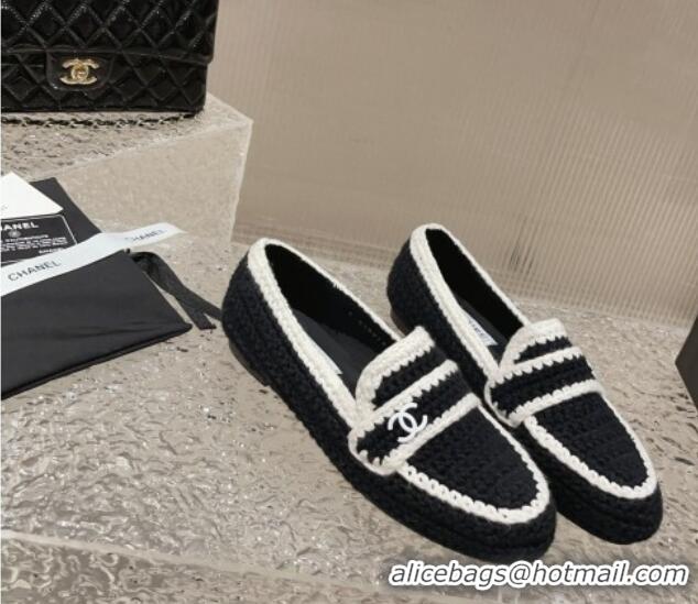 Perfect Chanel Crochet Flat Loafers Black 724039