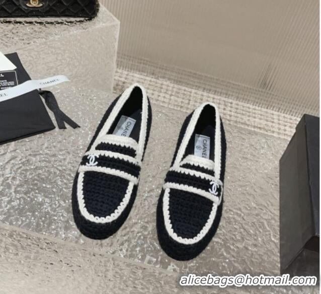 Perfect Chanel Crochet Flat Loafers Black 724039