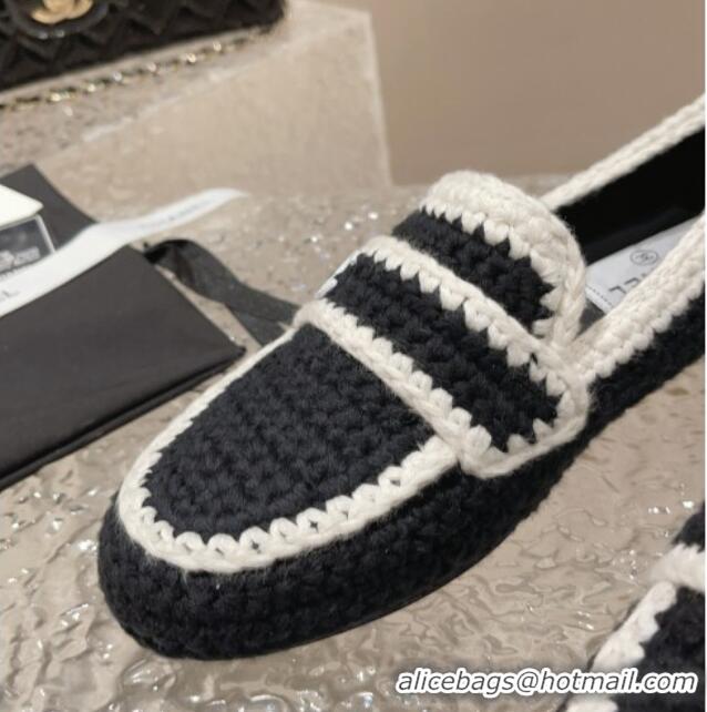 Perfect Chanel Crochet Flat Loafers Black 724039