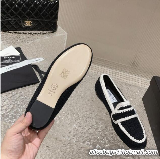 Perfect Chanel Crochet Flat Loafers Black 724039