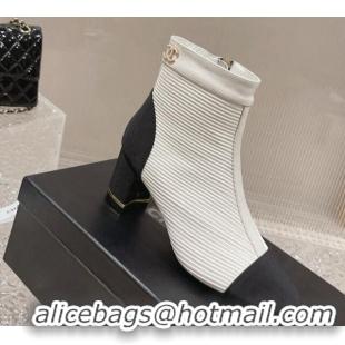 Perfect Chanel Striped Calfskin Ankle Boots with Pearl CC White 728055