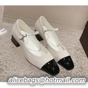 Best Grade Chanel Velvet & Patent Leather Mary Janes Pumps White/Black 728058