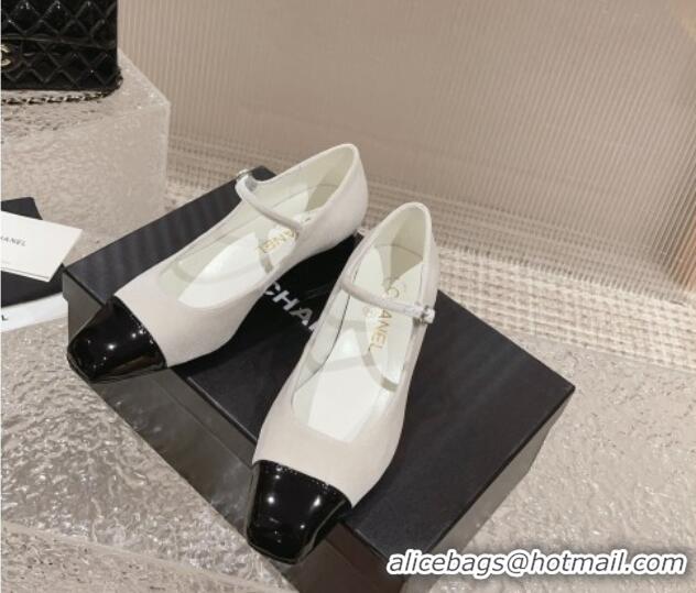 Best Grade Chanel Velvet & Patent Leather Mary Janes Pumps White/Black 728058