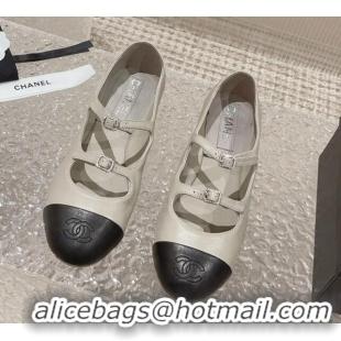 Luxurious Chanel Calfskin Mary Janes Flats with Double Buckle Light 728062