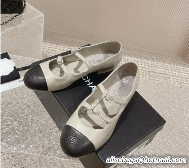 Luxurious Chanel Calfskin Mary Janes Flats with Double Buckle Light 728062