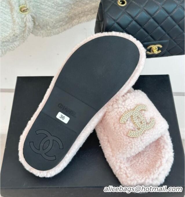 Duplicate Chanel CC Wool Flat Slide Sandals Light Pink 801054