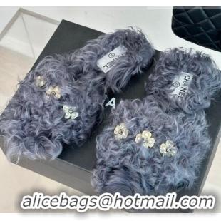 Top Quality Chanel Wool Flat Slide Sandals with Pearls Bloom Grey 801059