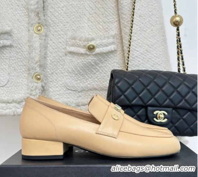 Hot Style Chanel Calfskin Loafers 3cm Apricot 801061