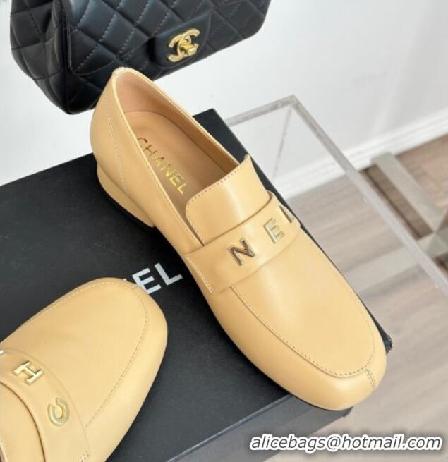 Hot Style Chanel Calfskin Loafers 3cm Apricot 801061