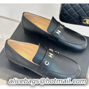 Good Quality Chanel Calfskin Loafers 3cm Black 801062