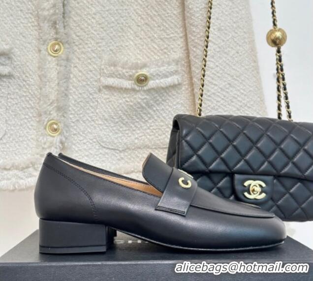 Good Quality Chanel Calfskin Loafers 3cm Black 801062