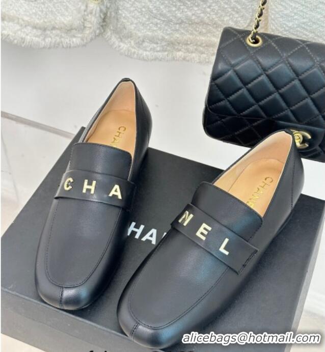 Good Quality Chanel Calfskin Loafers 3cm Black 801062