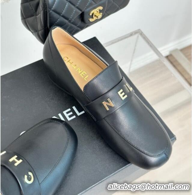 Good Quality Chanel Calfskin Loafers 3cm Black 801062