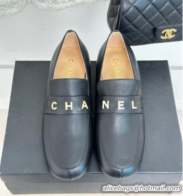 Good Quality Chanel Calfskin Loafers 3cm Black 801062