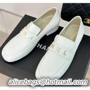 Top Quality Chanel Calfskin Loafers 3cm White 801063