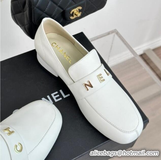 Top Quality Chanel Calfskin Loafers 3cm White 801063