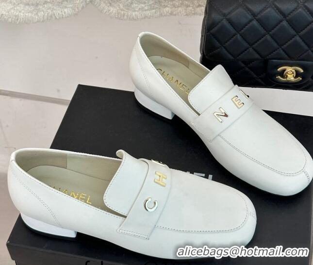 Top Quality Chanel Calfskin Loafers 3cm White 801063