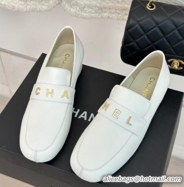 Top Quality Chanel Calfskin Loafers 3cm White 801063