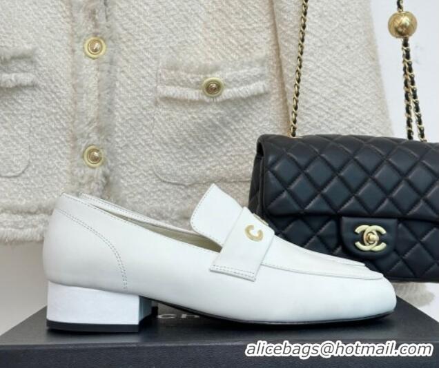 Top Quality Chanel Calfskin Loafers 3cm White 801063