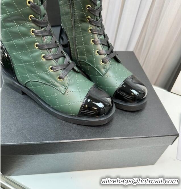 Durable Chanel Quilted Lambskin & Patent Calfskin Lace-ups High Boots Green 801074