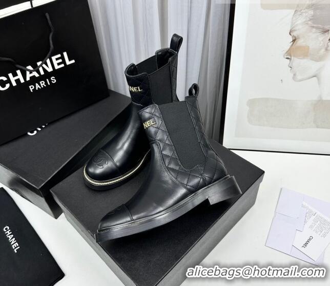 Sumptuous Chanel Shiny Quilted Calfskin Ankle Boots Black 801082