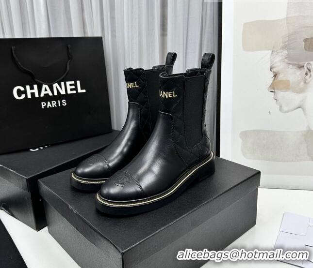 Sumptuous Chanel Shiny Quilted Calfskin Ankle Boots Black 801082