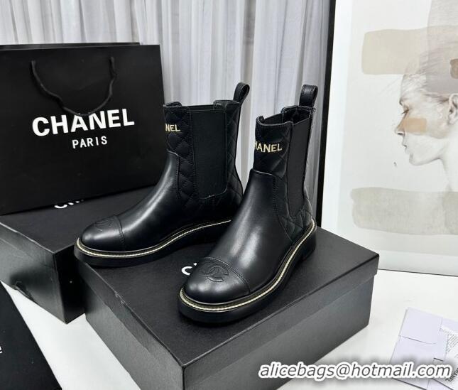 Sumptuous Chanel Shiny Quilted Calfskin Ankle Boots Black 801082