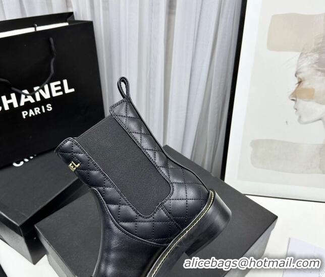 Sumptuous Chanel Shiny Quilted Calfskin Ankle Boots Black 801082