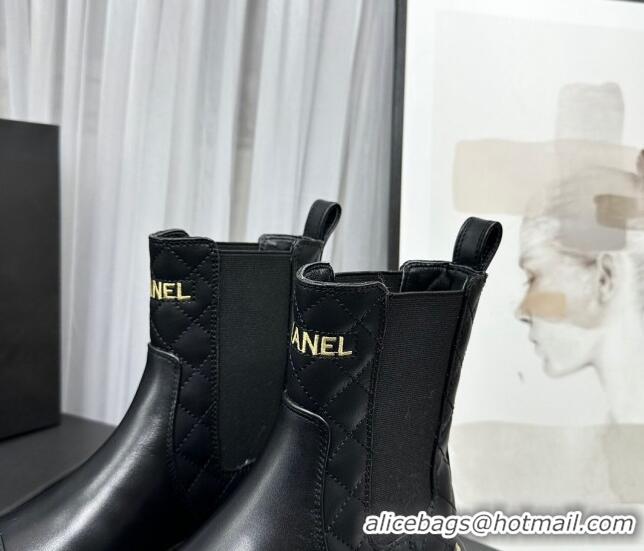 Sumptuous Chanel Shiny Quilted Calfskin Ankle Boots Black 801082