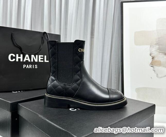 Sumptuous Chanel Shiny Quilted Calfskin Ankle Boots Black 801082