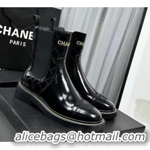 Stylish Chanel Patent and Quilted Calfskin Ankle Boots Black 801083