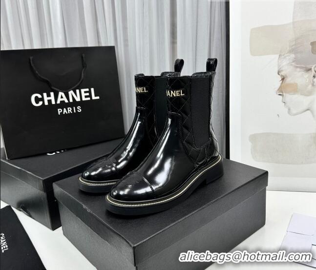 Stylish Chanel Patent and Quilted Calfskin Ankle Boots Black 801083