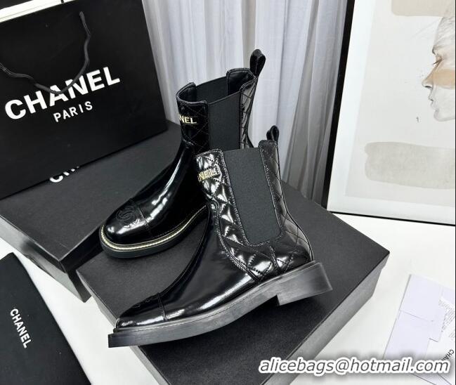 Stylish Chanel Patent and Quilted Calfskin Ankle Boots Black 801083