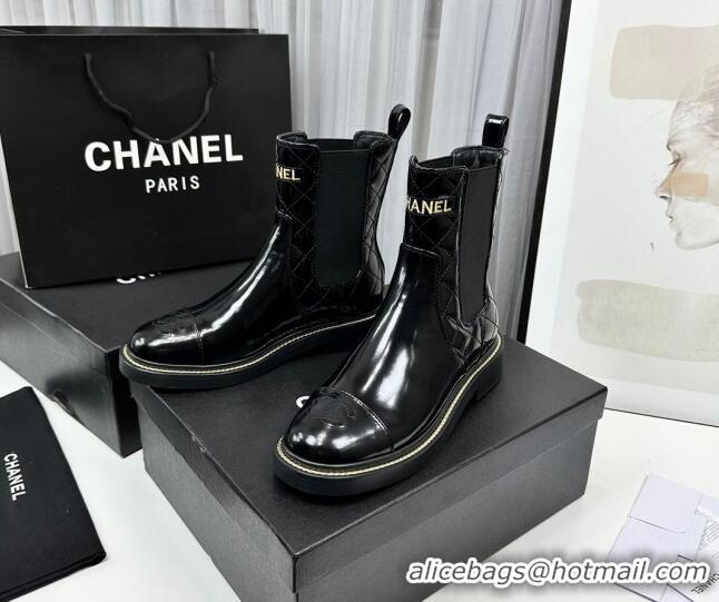 Stylish Chanel Patent and Quilted Calfskin Ankle Boots Black 801083