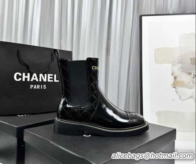 Stylish Chanel Patent and Quilted Calfskin Ankle Boots Black 801083