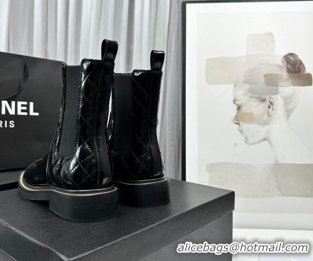 Stylish Chanel Patent and Quilted Calfskin Ankle Boots Black 801083