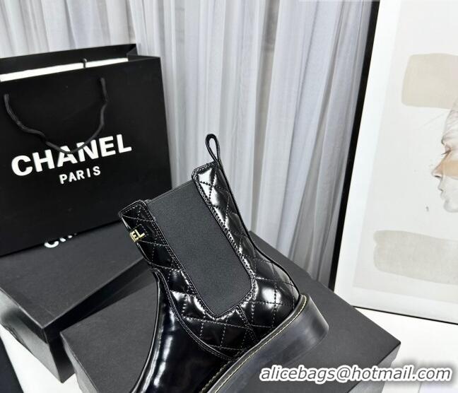 Stylish Chanel Patent and Quilted Calfskin Ankle Boots Black 801083