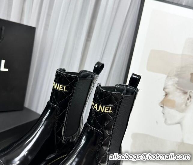 Stylish Chanel Patent and Quilted Calfskin Ankle Boots Black 801083